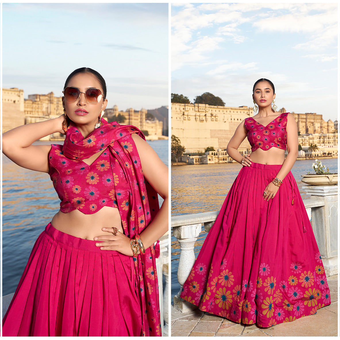 Pink lehenga with flowers