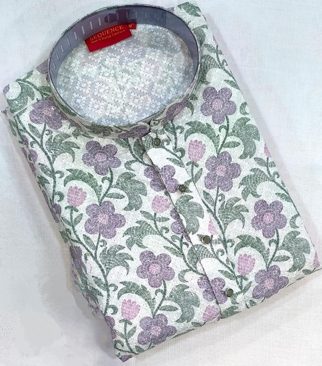 Men's Kurta - Floral pink