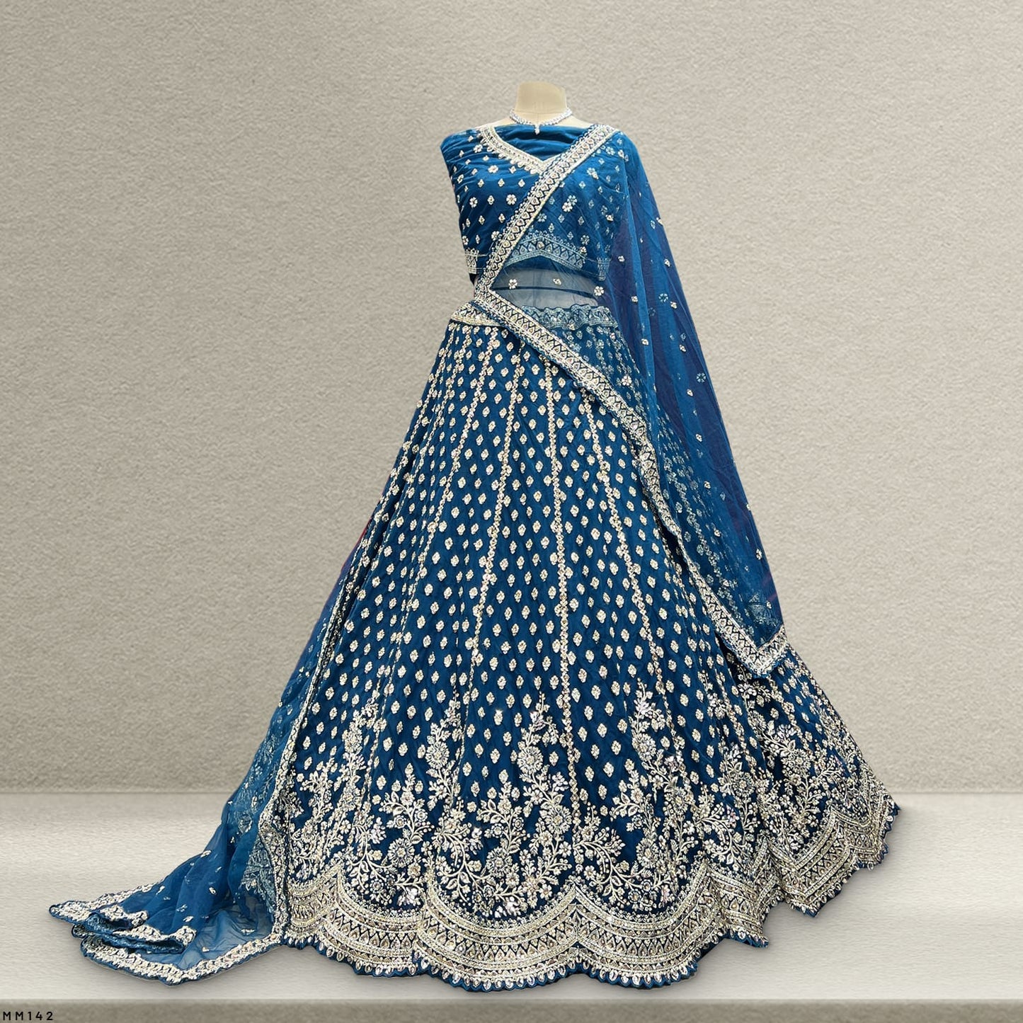 Blue heavy embroidered lehenga