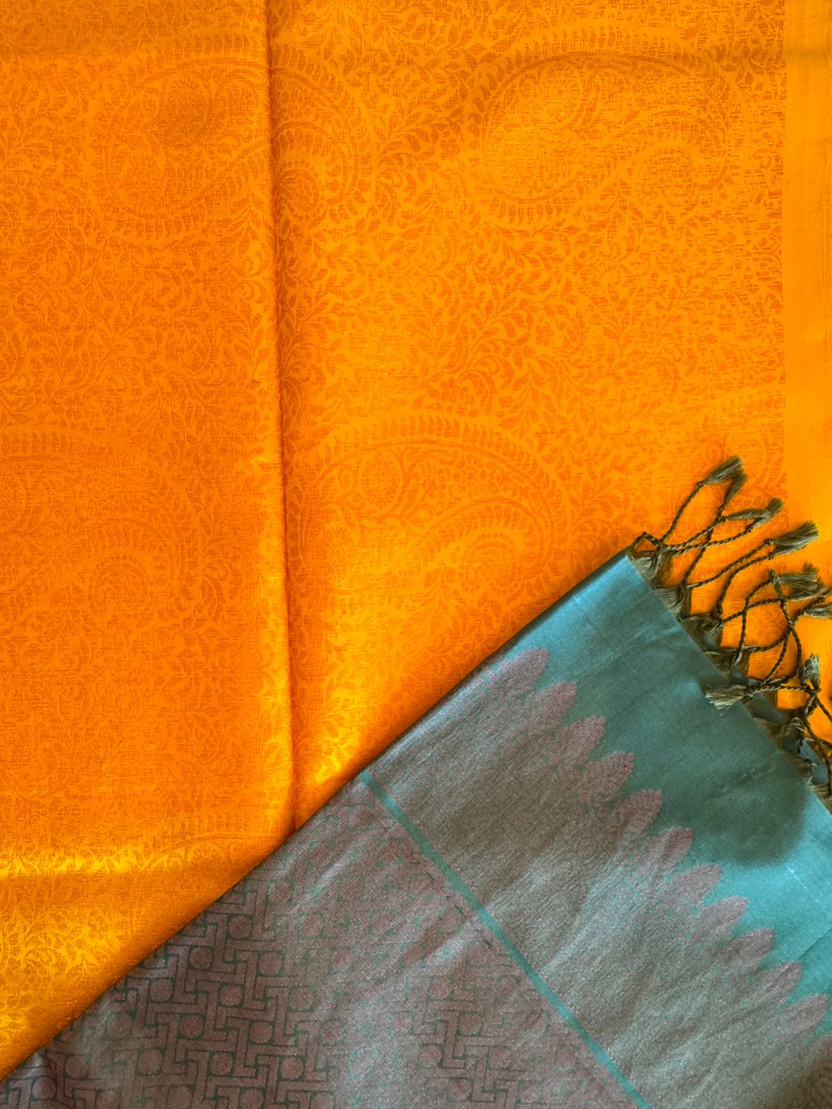 Blue orange soft silk saree