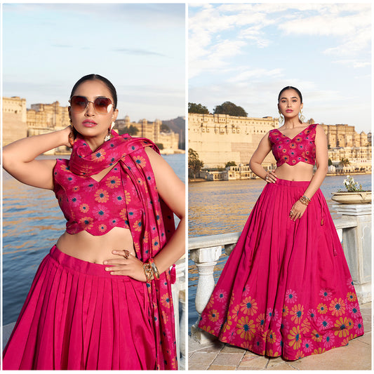 Pink lehenga with flowers