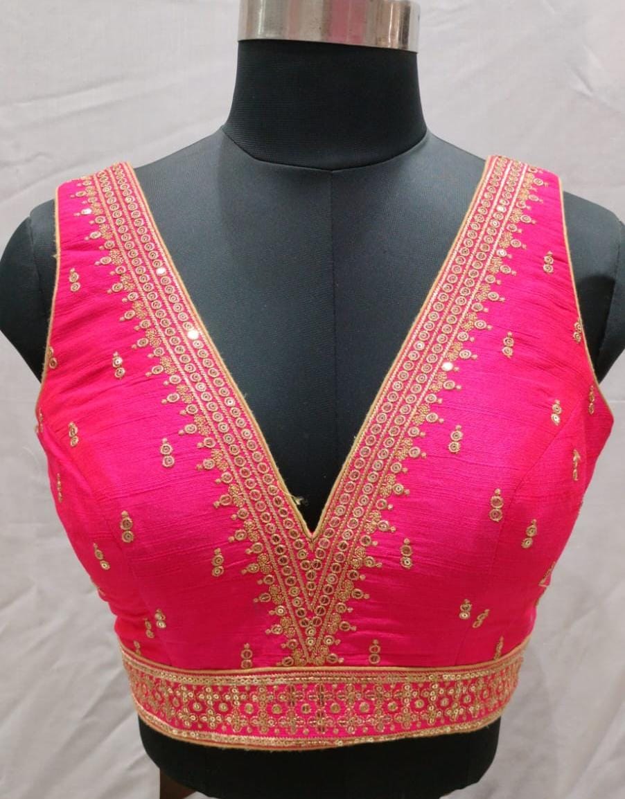 Pink deep V neck blouse