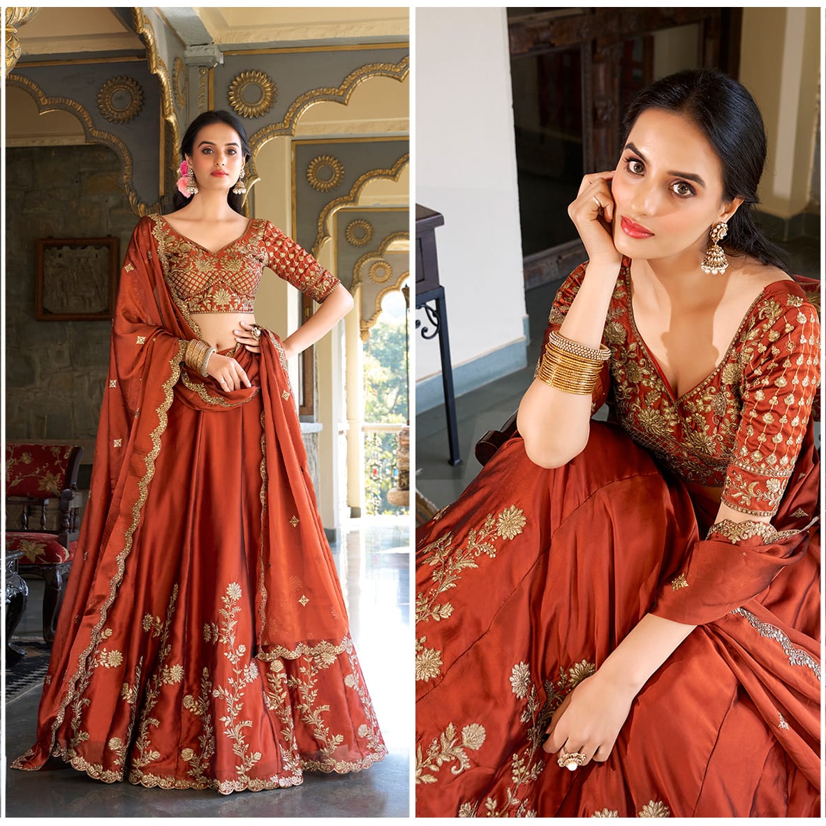 Orange rust colored lehenga