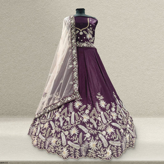 Purple lehenga with embroidery
