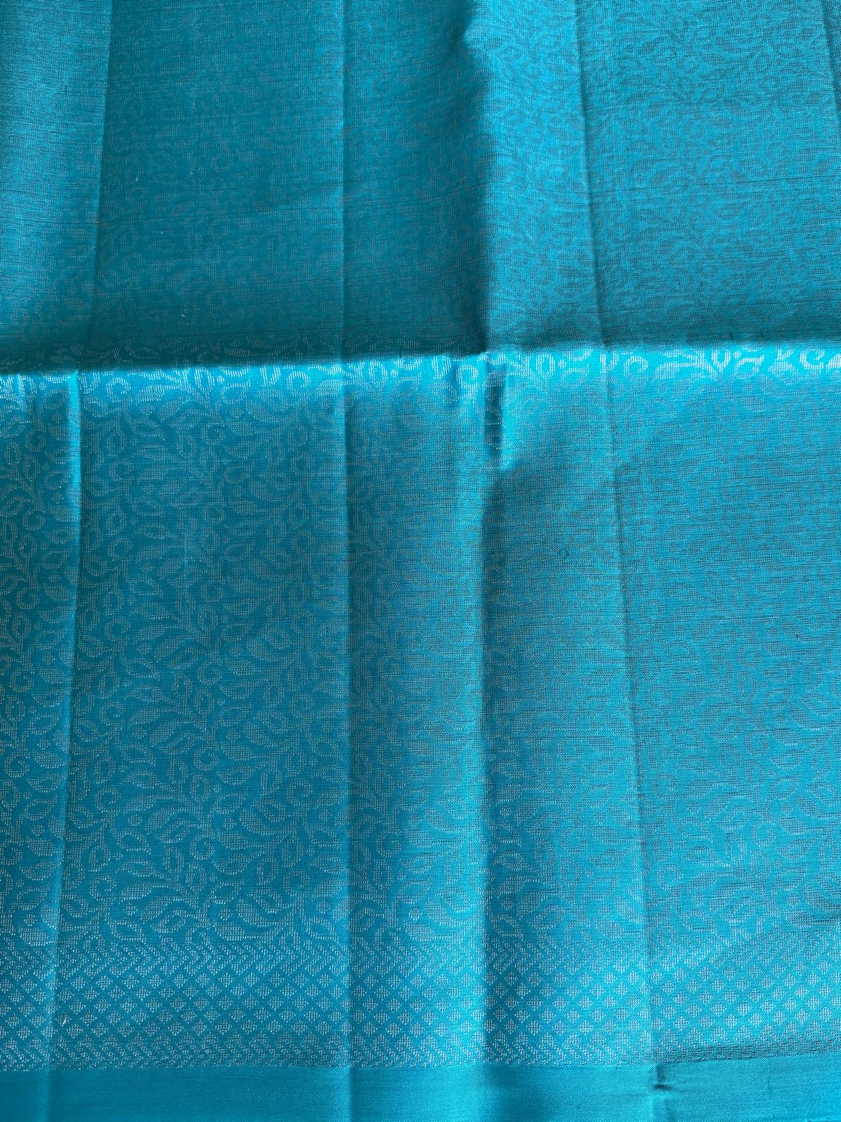 Parrot green and blue soft silk saree
